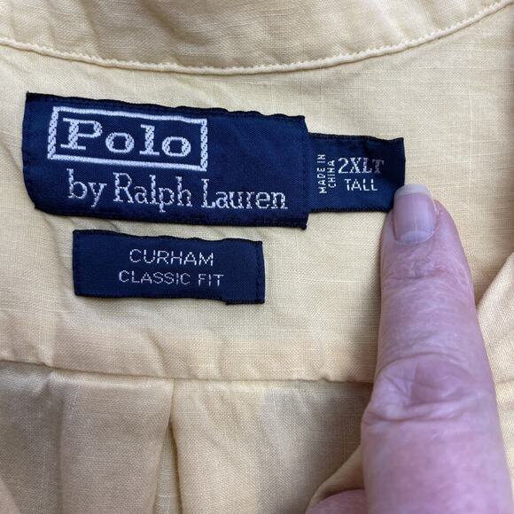 Vintage Polo Ralph Lauren Curham Loop Collar Shirt Mens 2XLT Yellow Linen Blend - Picture 3 of 9